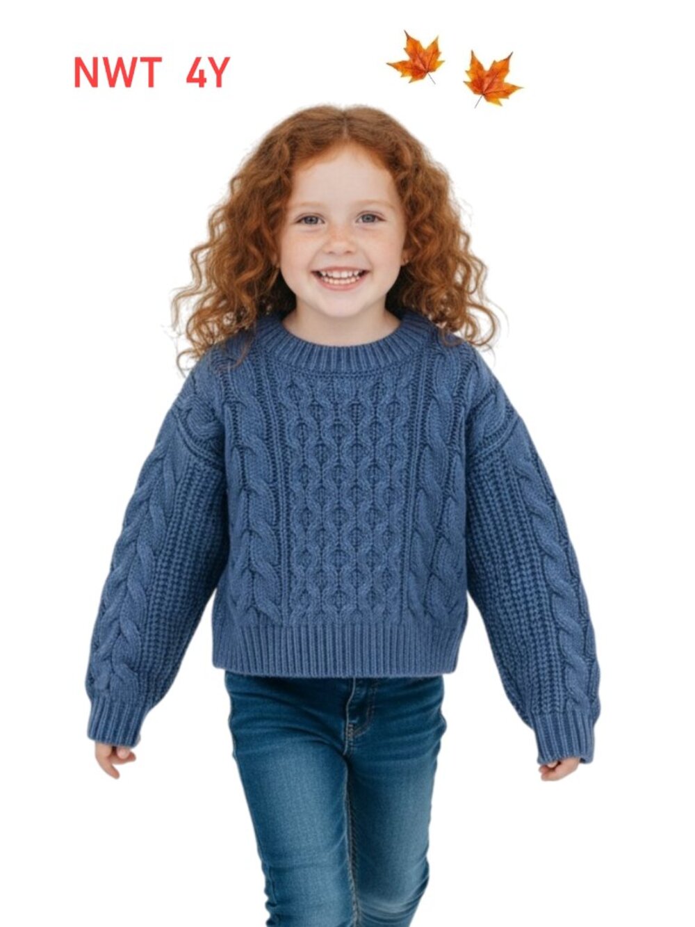 VIGNETTE Blue Cable Knit Sweater Casual Cozy Winter Layer - Girl Size 4Y